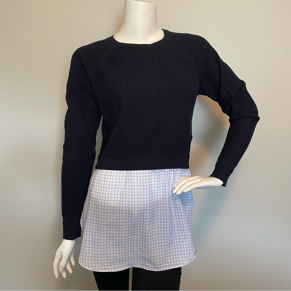 CLUB MONACO- Layered Waffle Weave Pullover Navy Blue Size Small